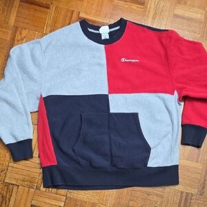 Champion Men's Crewneck Colorblock Sweater - Red, Gray, Navy Blue-Oversized Fit